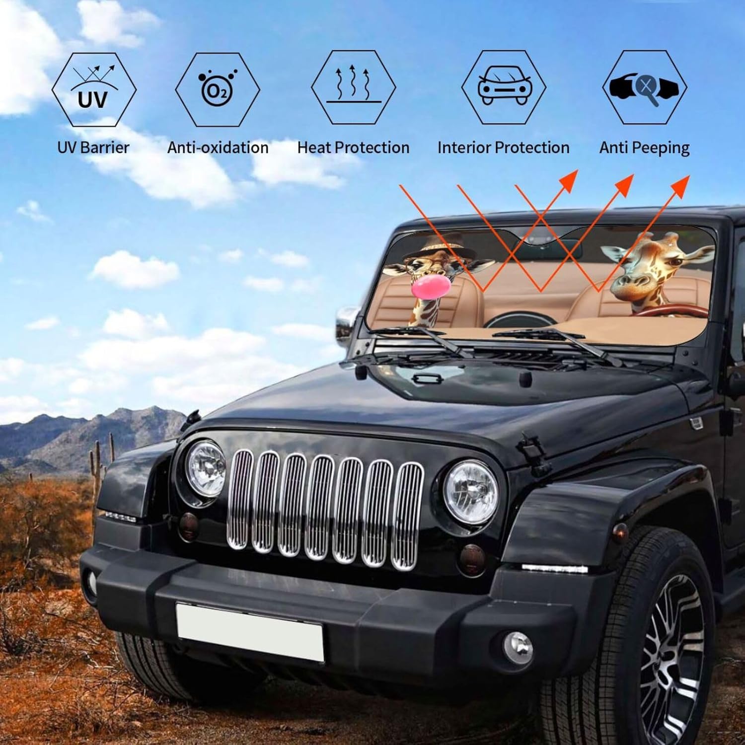 Funny Giraffe Car Sun Shade Windshield Sunshade Foldable Front Window Shield Cover for Truck SUV