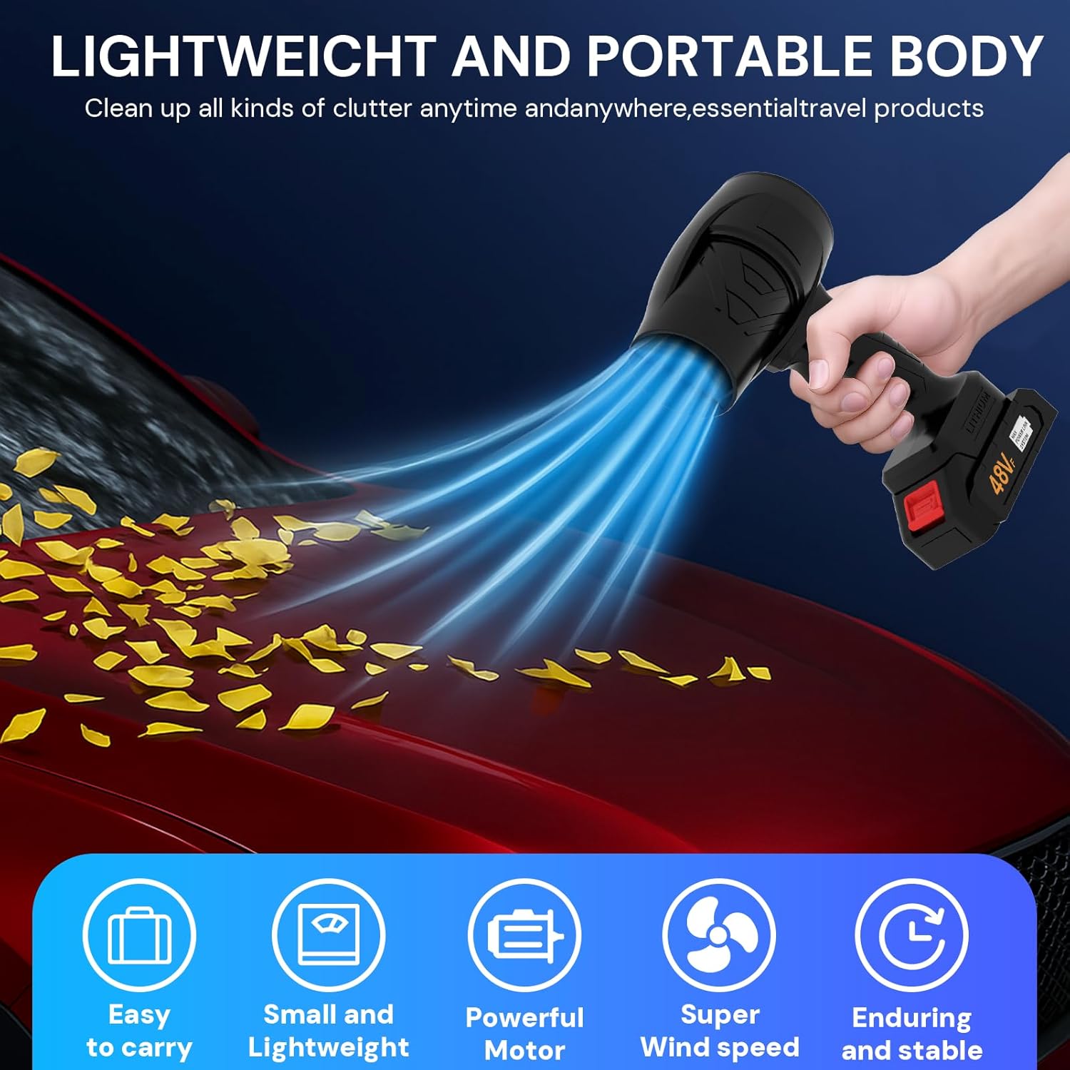 Turbodry 13000RPM Cordless Car Dryer & Turboglass Blower – Dual Batteries, Fast Charging, Lightweight Air Blower for Patio Lawn Care Blowing Leaves Dust Snow Cleaning Camping Automotive