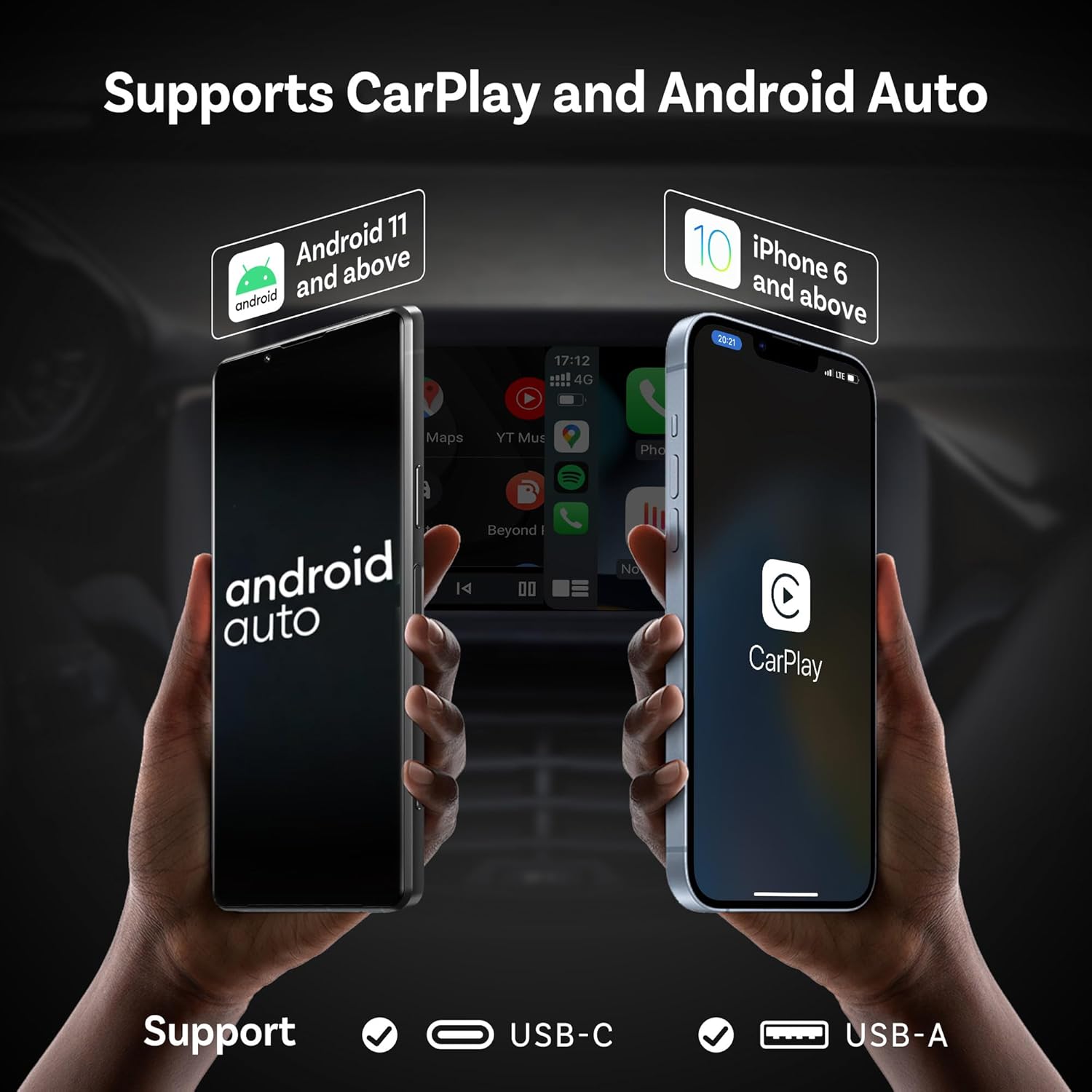 OTTOCAST Mini Wireless Carplay Adapter 2025 for Apple iPhone/Android Auto, Convert Wired to Wireless Car Play for Older Cars USB Design Plug & Play, Multi-User Seamless Connection for iOS 10+ (Black)