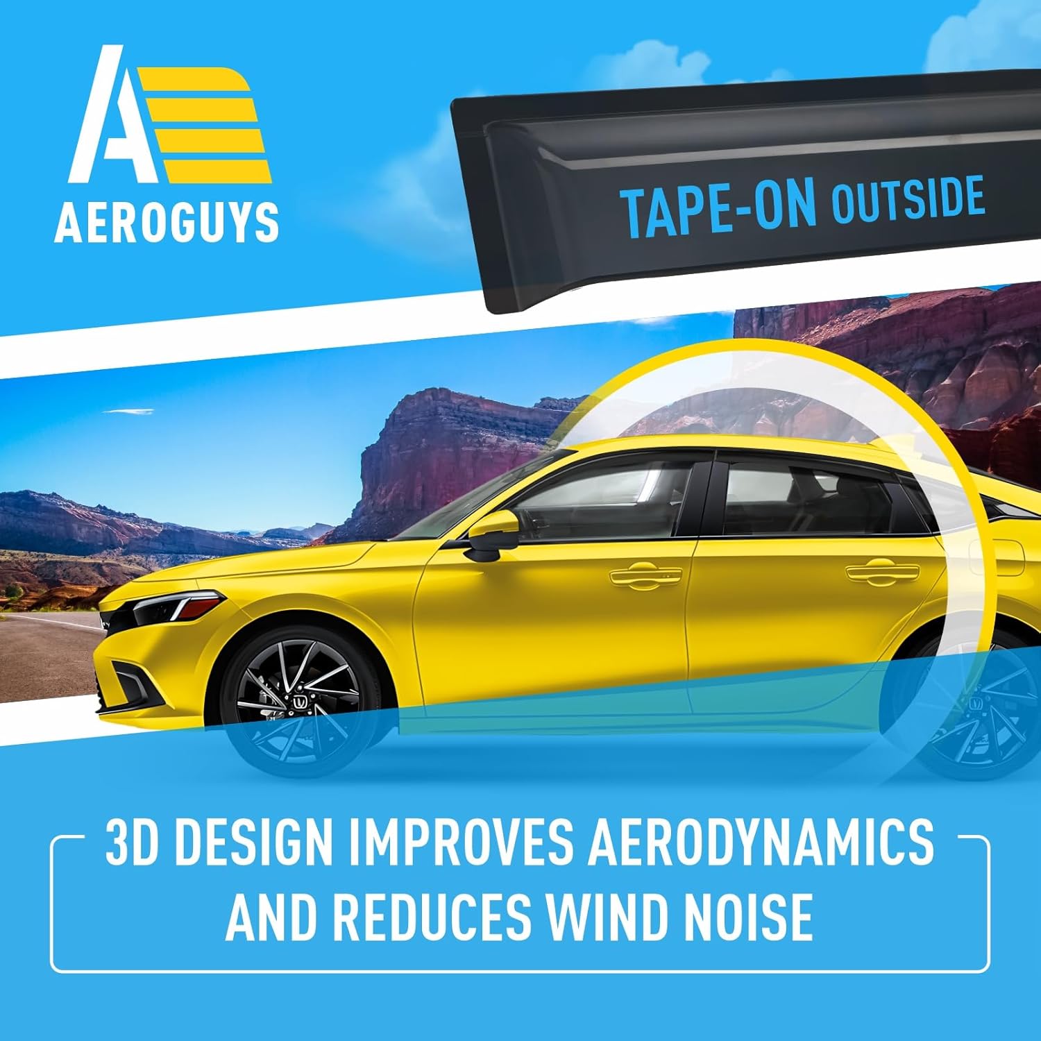 Extra Durable Window Deflectors Tape-On Window Visors Rain Guards Fit for Honda Civic 2022-2025 Sedan, Sun Visors, Wind Vent for Shades, Exterior Car Accessories - 4pcs. AG0959