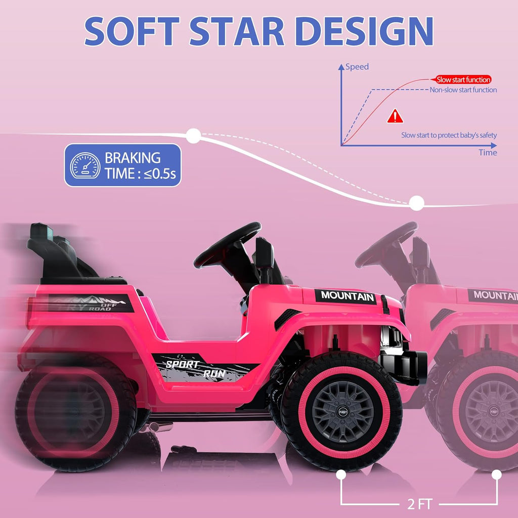 12V Kids Ride on Truck Car, w/Parent Remote Control, Twin 35w Motors, 3 Speeds, LED Lights, Music & Horn, Spring Suspension, Kids Electric Vehicles Toy for 3-5 Years Old Boys Girls Gift, Pink