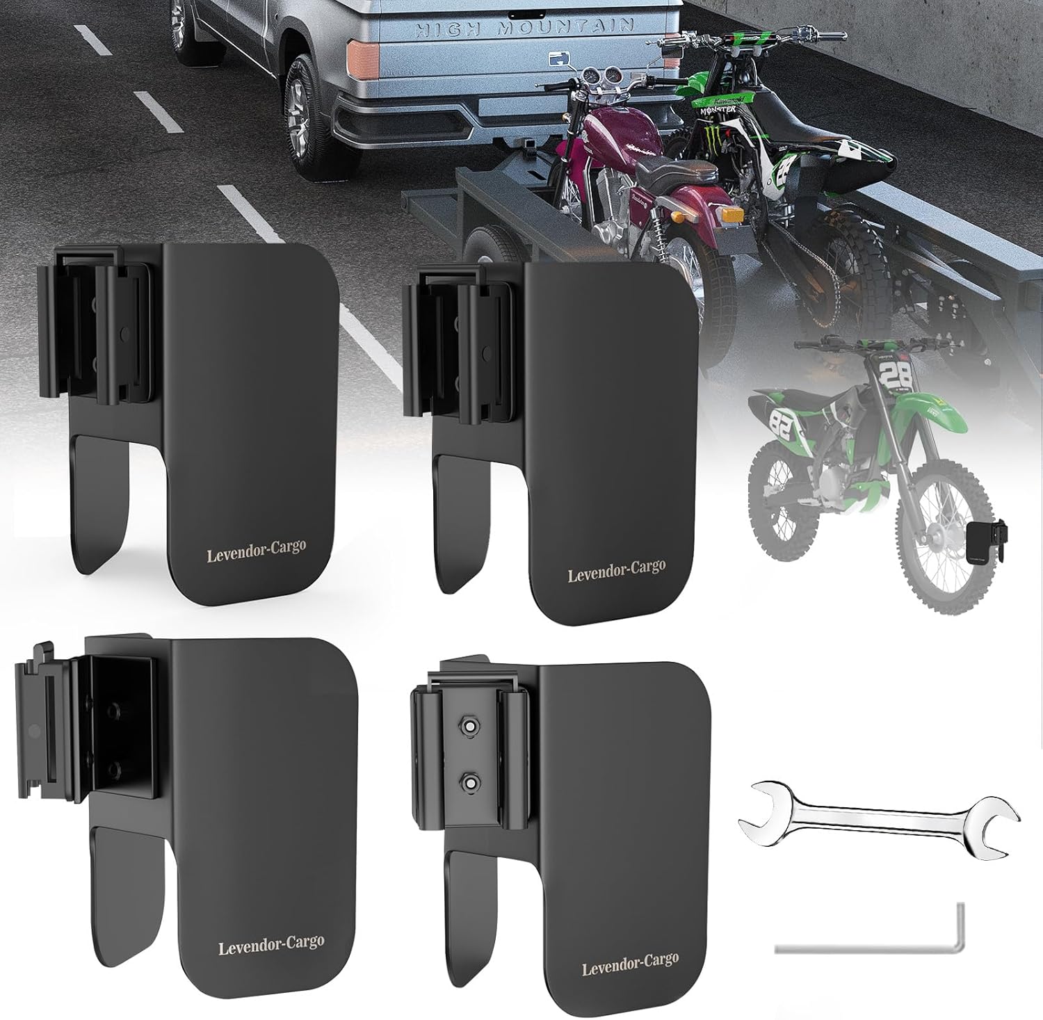 4 Pack E-Track Dirt Bike Wheel Chock Supports tire up to 6",Black,Heavy Duty 10 Gauge Steel E-Track Wheel Chock for Motorcycle,E-Track Wheel Chock for Trailer & Trucks & Garage,E-Track Accessories