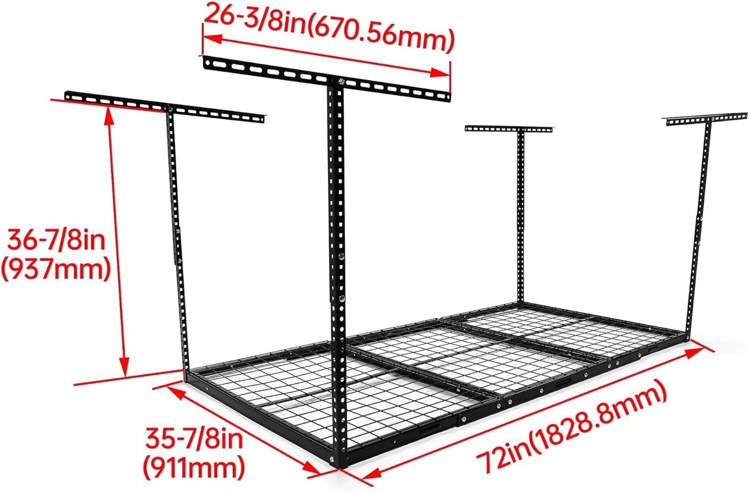 Kojem 3x6 Overhead Garage Storage Rack Adjustable Ceiling Garage Organization Shelf Ceiling Mounted Overhead Storage Racks Steel - Black