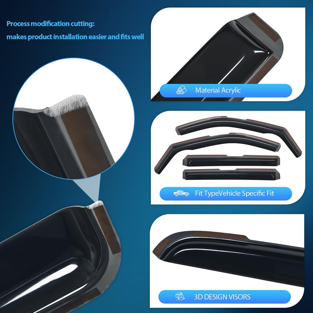 Nilight in Channel Rain Guards for Chevy Silverado/Sierra 2500HD/3500HD 2020 2021 2022 2023 2024 2025 Crew Cab Original Window Deflectors, Vent Window Visors-4PCS