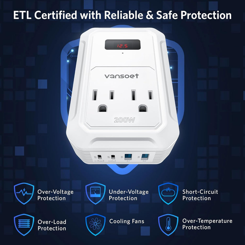 200W Car Power Inverter DC 12V to 110V AC Inverter with PD 65W/30W USB C & 2 QC 18W USB Ports & 2 AC Outlets,Car Pluɡ Adapter Outlet for Laptop/Phone/Road Trip