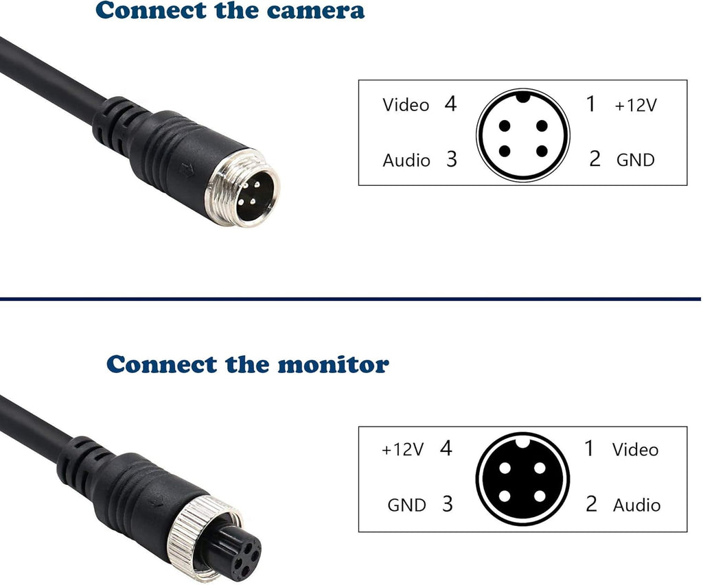 34FT Backup Camera Extension Cable - 4Pin Aviation Video Cable for Car Rear View Camera Systems