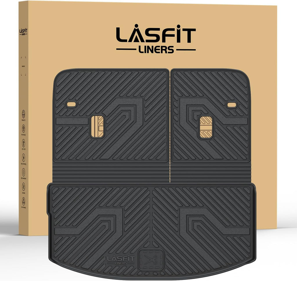 LASFIT Cargo Mat and Backrest Mat for Mazda CX-90 / CX 90 PHEV 2024 2025 7&8 Seats(Not for 6 Seats) TPE Custom Fit All Weather Trunk Mat Liner Waterproof CX90/CX90 PHEV Cargo Tray Accessories, Black