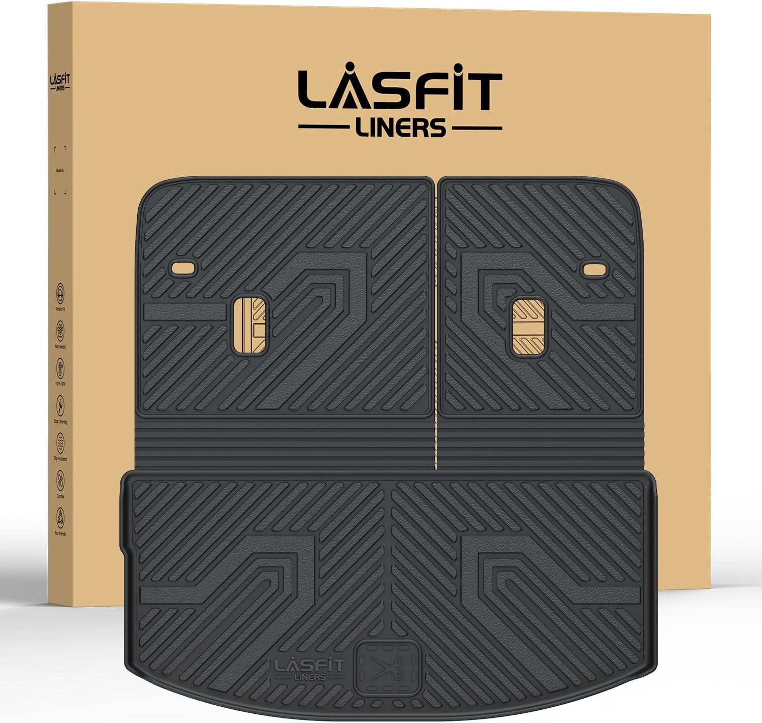 LASFIT Cargo Mat and Backrest Mat for Mazda CX-90 / CX 90 PHEV 2024 2025 7&8 Seats(Not for 6 Seats) TPE Custom Fit All Weather Trunk Mat Liner Waterproof CX90/CX90 PHEV Cargo Tray Accessories, Black