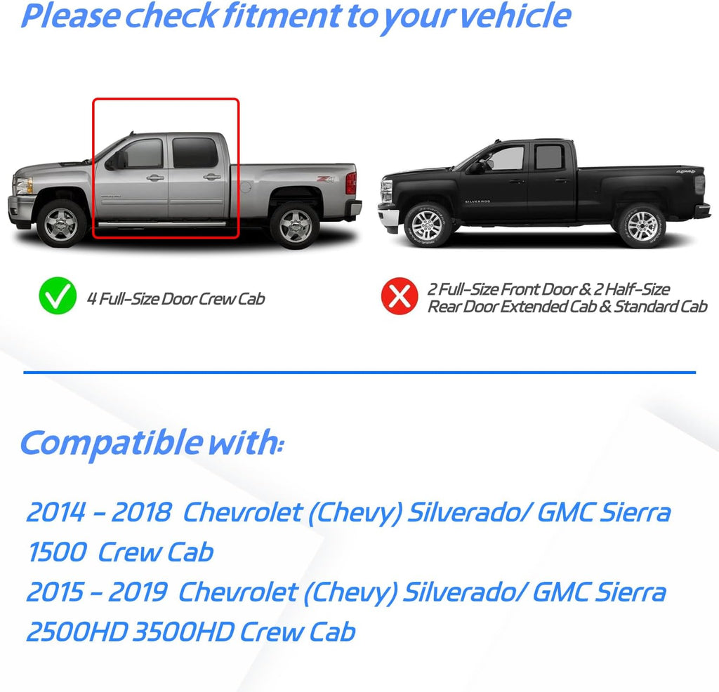 in Channel Rain Guards for 2014-2018 Chevy Silverado/GMC Sierra 1500 Crew Cab, 2015-2019 Silverado/Sierra 2500HD-3500HD Crew Cab, Durable Window Deflectors,Vent Window Visors