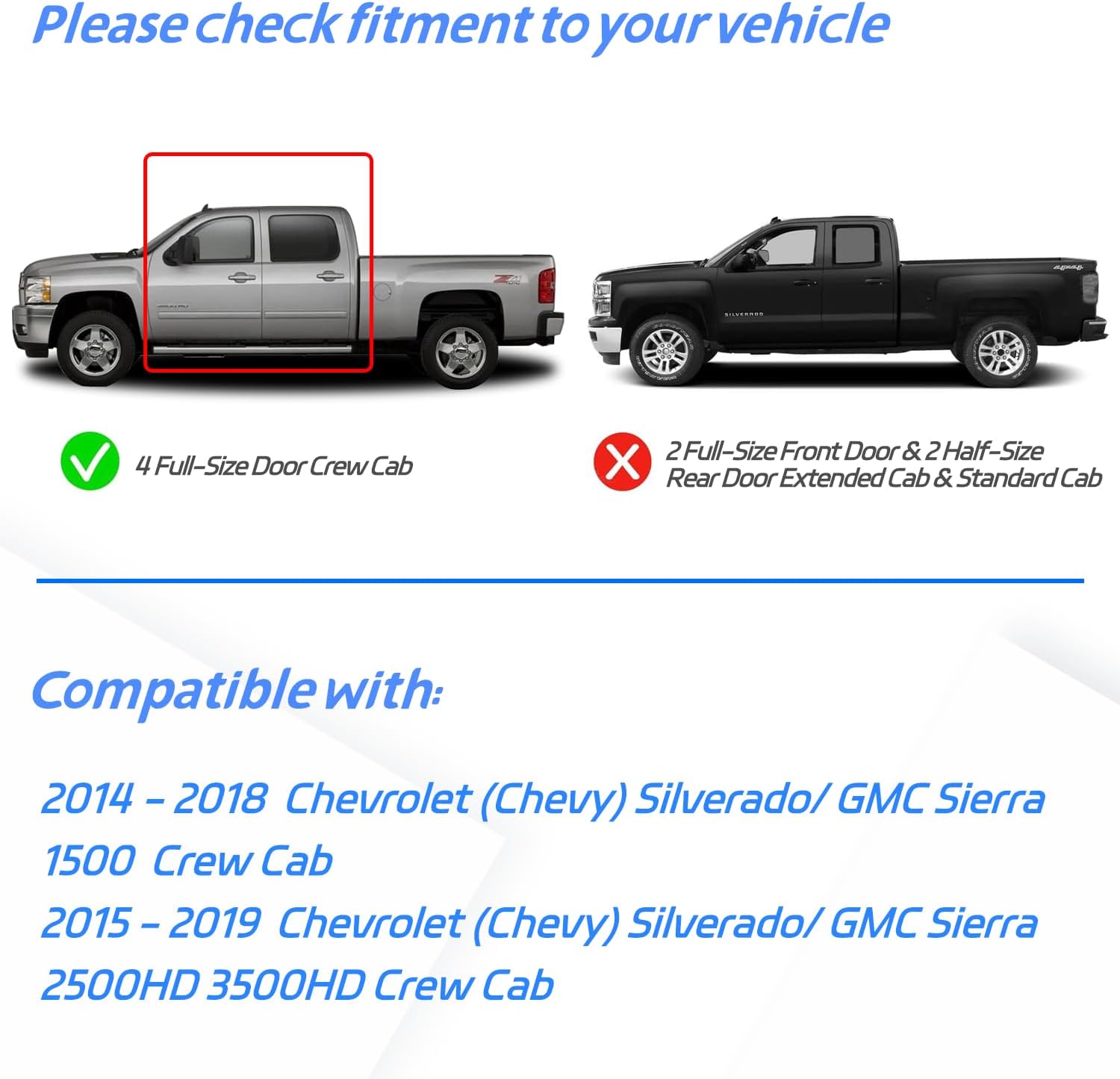 in Channel Rain Guards for 2014-2018 Chevy Silverado/GMC Sierra 1500 Crew Cab, 2015-2019 Silverado/Sierra 2500HD-3500HD Crew Cab, Durable Window Deflectors,Vent Window Visors