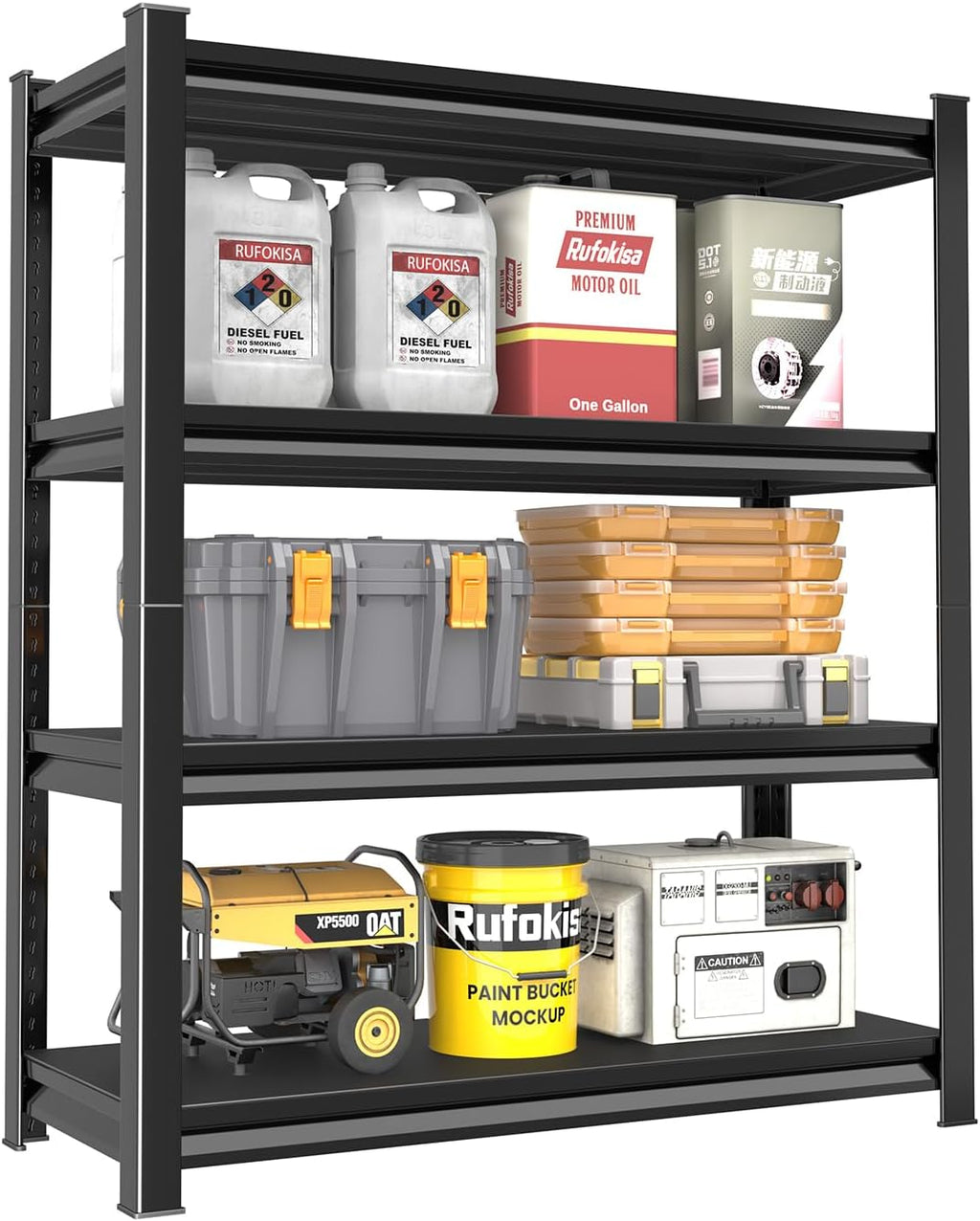 40in Wide Garage Shelving Heavy Duty，2000lbs Large Loads Adjustable Garage Storage Shelves,All Metal Storage Racks and Utility Rack Shelves, 40”W x 16”D x 72”H (Black)