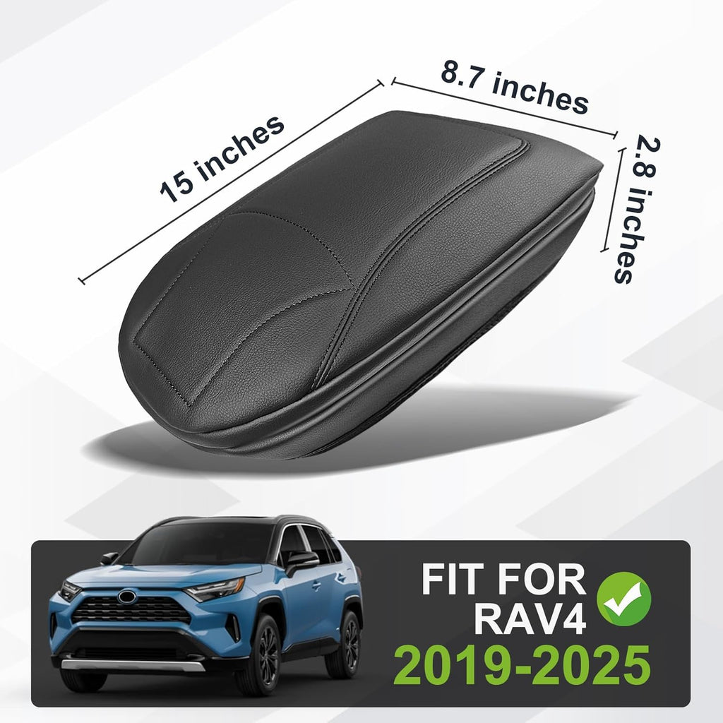 Muslogy Center Console Armrest Cover Compatible with Toyota RAV4 2019-2025 Comfort Armrest Pad Arm Rest Cushion Vegan Leather Protector 1-Inch Extra Thick
