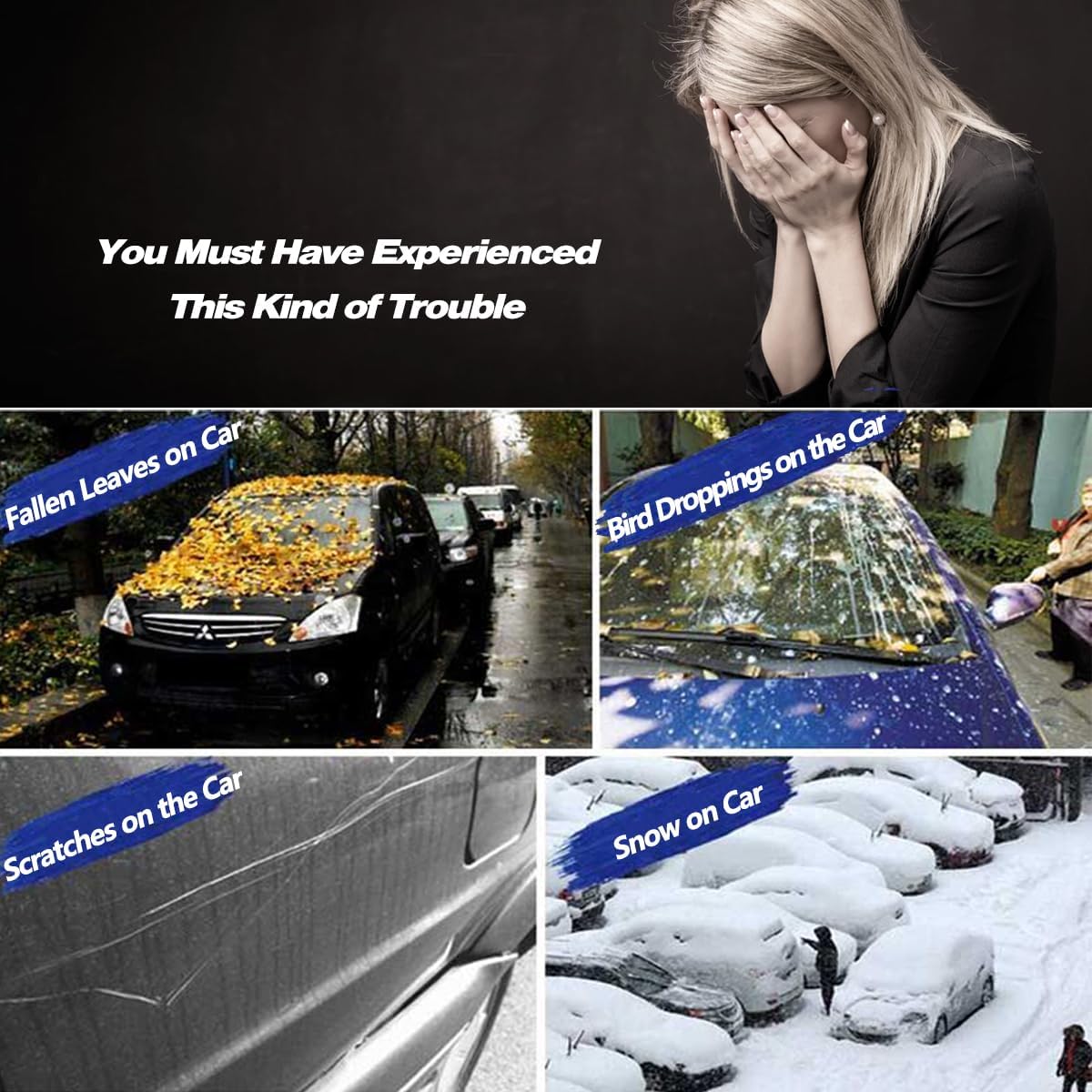 AUQDD 6-Layers PEVA New Material Sedan SUV Full Padded Car Cover Waterproof All Weather Weatherproof UV Sun Protection Snow Dust Storm Resistant Outdoor Exterior Custom Form-Fit Straps 205"-216" Gray