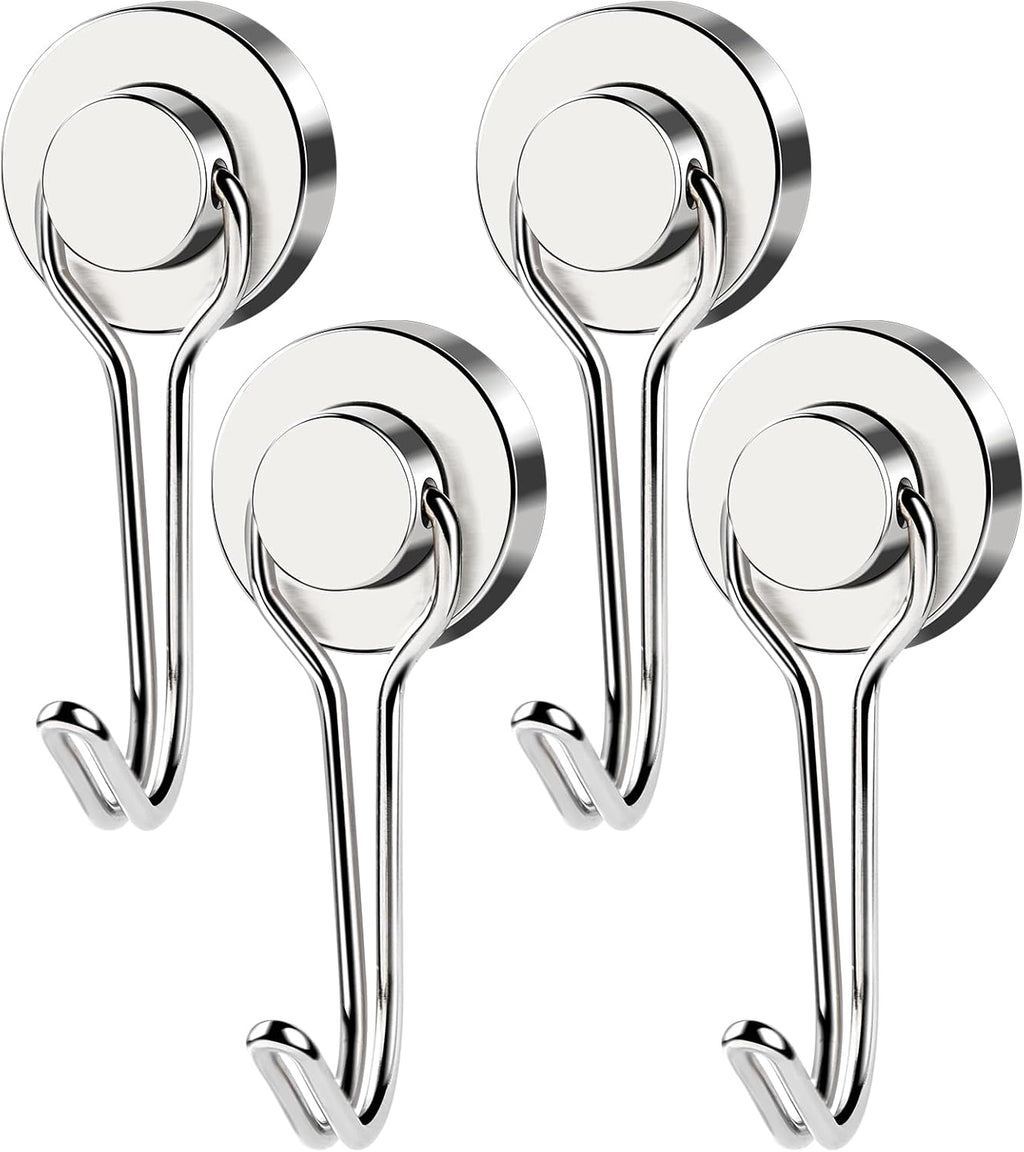 MIKEDE Magnetic Hooks, 40LB Strong Neodymium Magnet Hooks Heavy Duty, Magnetic Swivel Hooks for Hanging, Rust Proof Strong Magnets with Hook Magnetic Metal Hanger for Fridge, Toolbox - 4 Pack