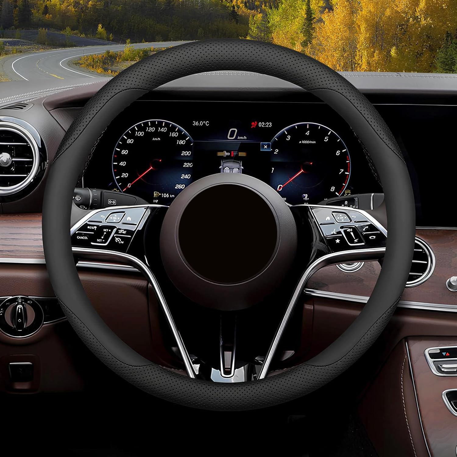 Steering Wheel Cover Standard Size Medium 14.5-15 inch, Breathable Microfiber Leather, Anti-Slip, Soft Grip, Universal Fit for Cars SUVs Trucks, Black