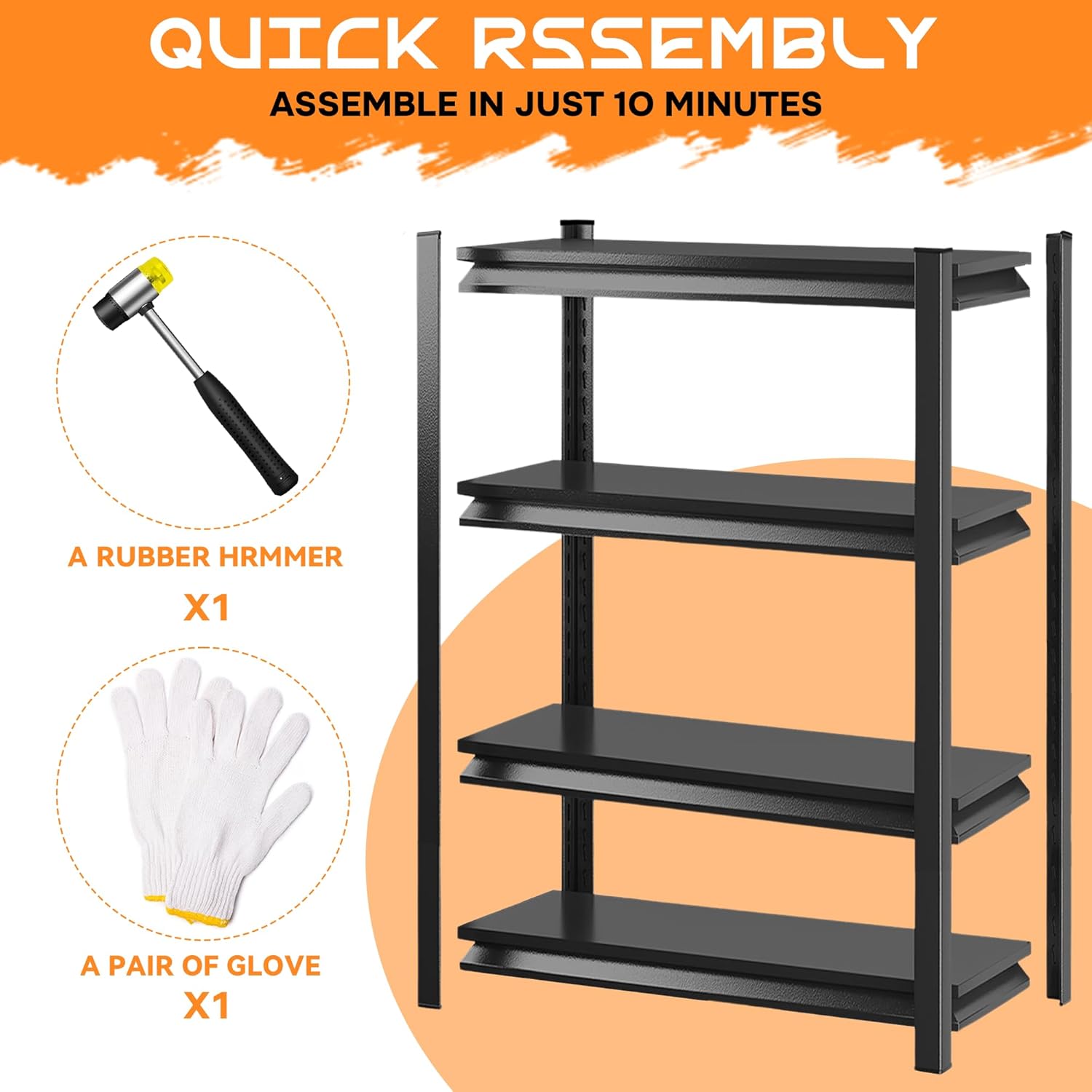 63"H Garage Shelving Heavy Duty Rack, 2400 LBS Extra Large Capacity 4 Tier Adjustable Storage Shelves, Metal Industrial Shelf Units for Garage, Basement and Warehouse, 63"H×35.4"W×15.75"D, Black
