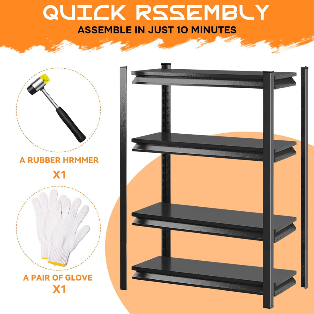 59"H Garage Shelving Heavy Duty Rack, 2400 LBS Extra Large Capacity 4 Tier Adjustable Storage Shelves, Metal Industrial Shelf Units for Garage, Basement and Warehouse, 59"H×27.6"W×13.8"D, Black