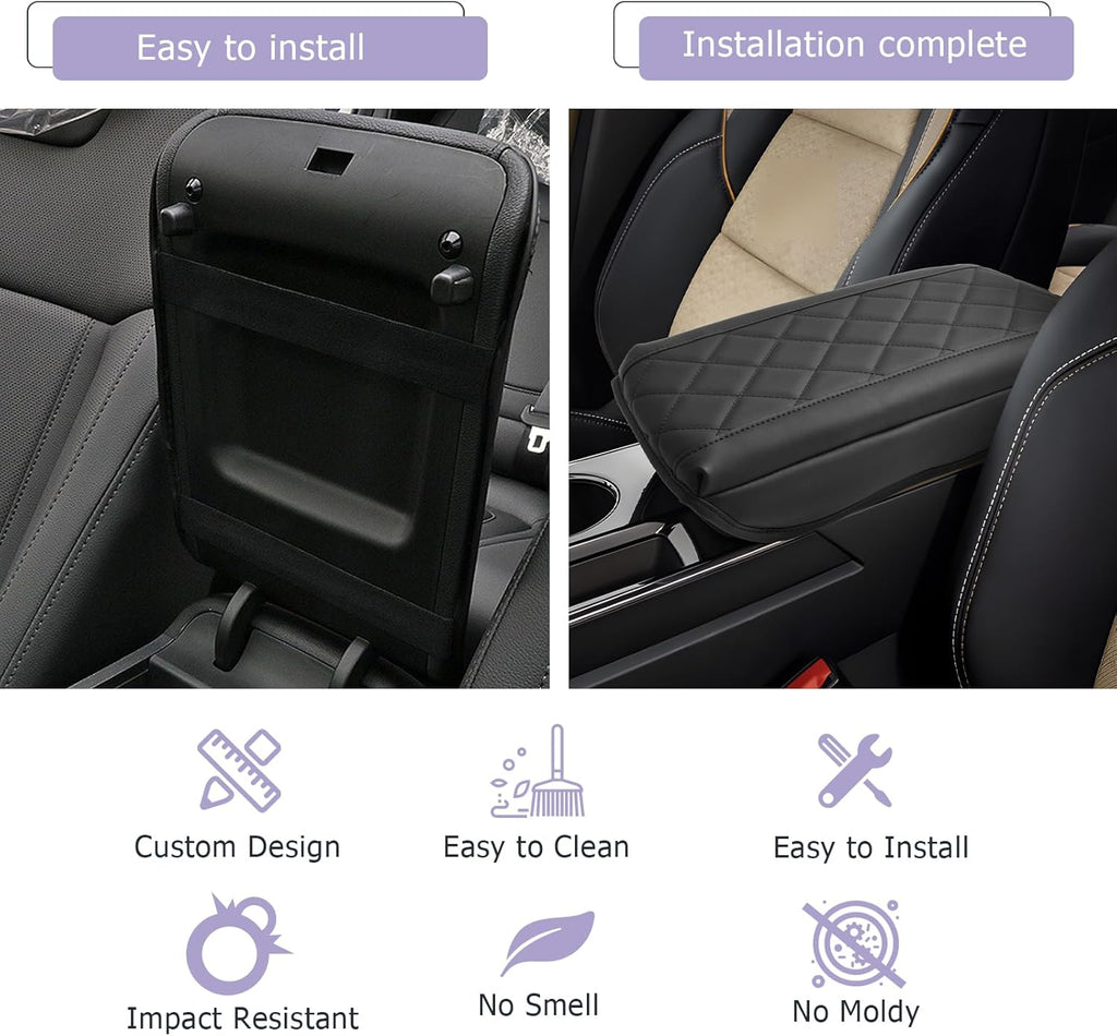 LUWU Center Console Cover Compatible with 2025 Chevrolet Equinox Accessories 2025 Equinox Armrest Cover Center Console Pad 2025 Equinox LT, ACTIV, RS Armrest Console Cover Soft Leather (Black B)