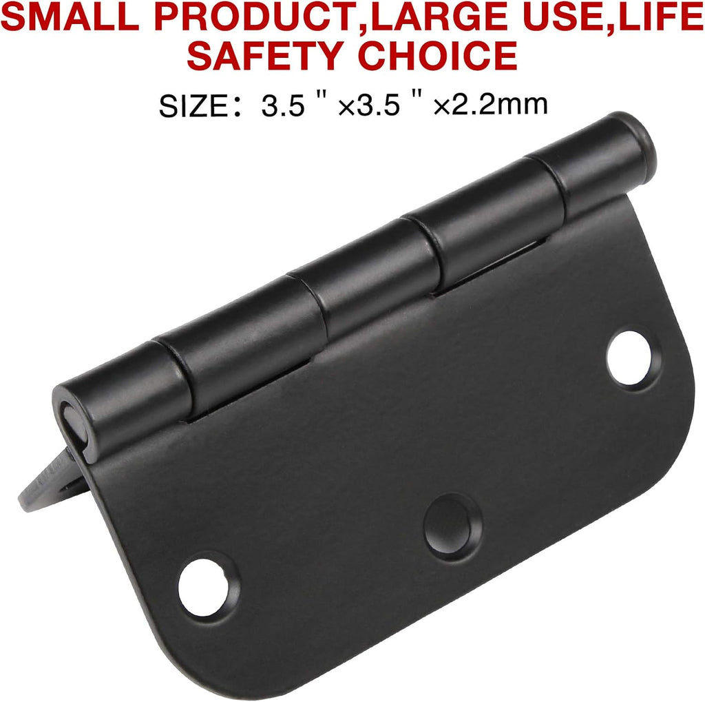48 Pack Rounded Matte Black Door Hinges 3.5 Inch 5/8" Radius for Interior 3 1/2" Flat Iron Bifold Residential Standard Bedroom Indoor for Doors 3 ½"Hardware House Home Decor Essentials Accessories