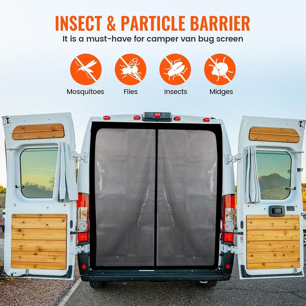 65''H x 65''W Van Bug Screen Universal Size Rear Door Window Covers with Magnetic Closure Car Window Screens for Camping Fits Standard Roof Mercedes Sprinter Ford Transit and RAM Promaster