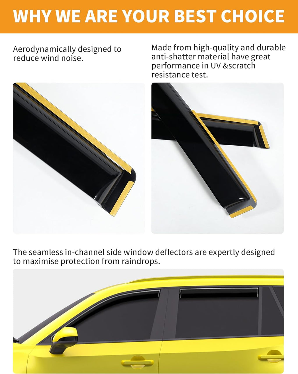in-Channel Window Rain Guards Fit for Toyota Grand Highlander 2024 2025 Extra Durable Window Deflectors Vent Visors Shades Car Accessories Visors Rain Guards -4 pcs