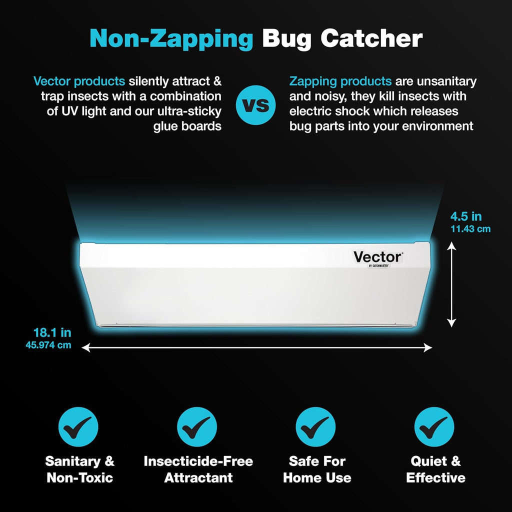 Catchmaster Vector Optima Light Trap, UV Light Fly Traps for Home, Gnat Traps for House Indoor, Shatterproof Bulbs, UV Lamp Insect Killer, Bug Catcher for Kitchen, Garage, & Warehouse - White