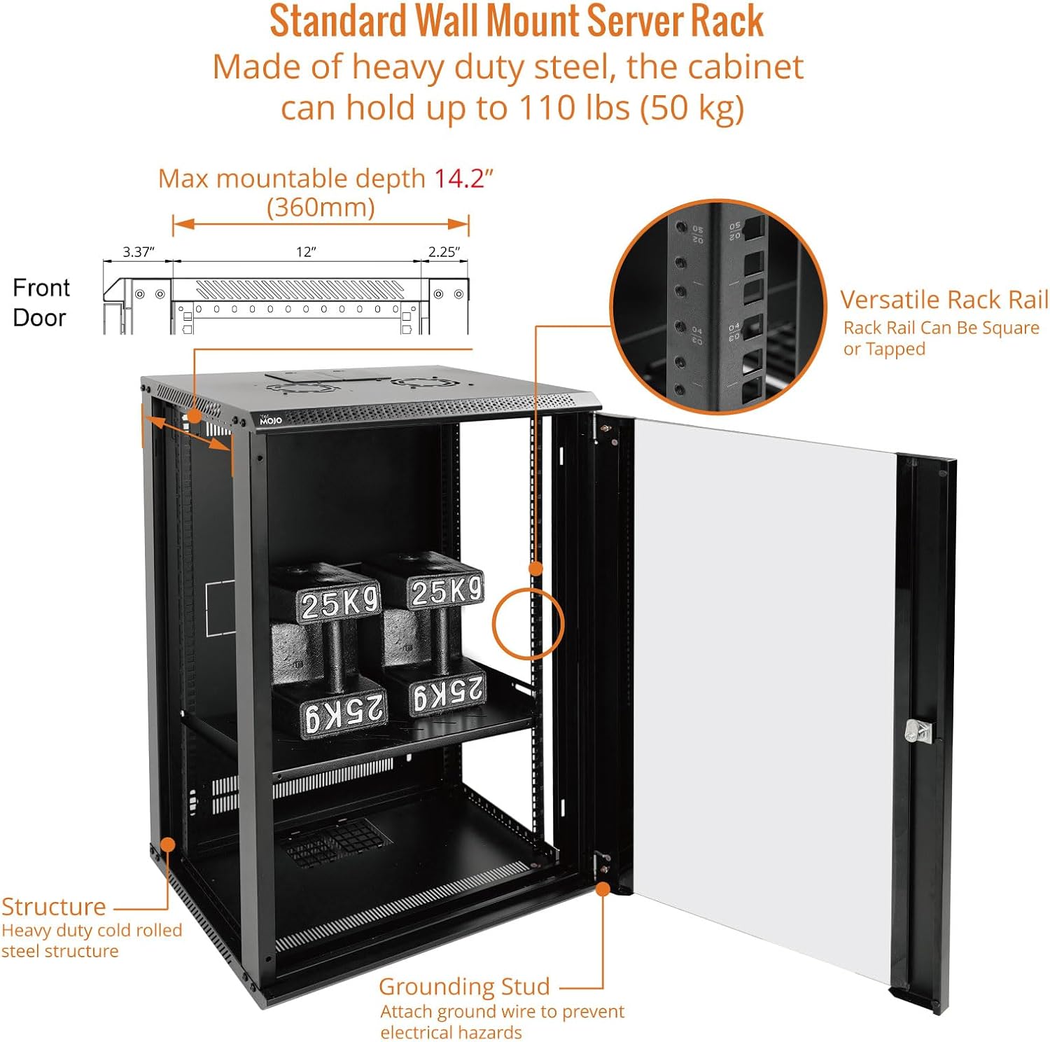 Tecmojo 18U Wall Mount Rack Network Cabinet for 19" IT Equipment,with Lockable Glass Door and Side Panels,Cooling Fan,Black,17.7inch Depth for AV/Computer/Electronics Equipment Data Rack
