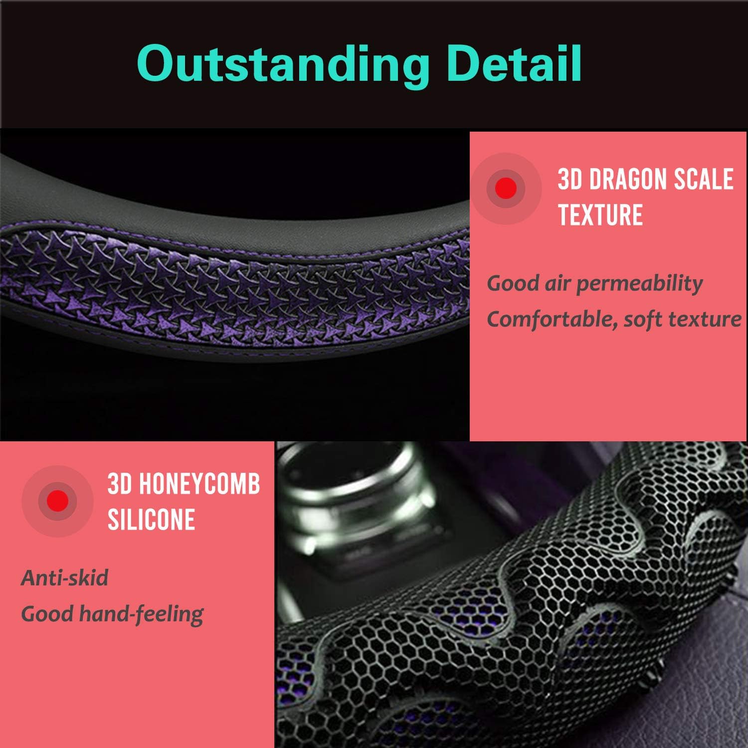 PINCTROT Steering Wheel Cover Great Grip with 3D Honeycomb Anti-Slip Design, Universal 14.5-15 Inch (Purple)