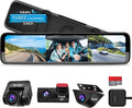 PORMIDO Triple Mirror Dash Cam 12" with Detached Front and in-Car Camera,Waterproof Backup Rear View Dashcam Anti Glare 1296P IPS Touch Screen with Sony Sensor,Starvis Night Vision,GPS,Parking Assist