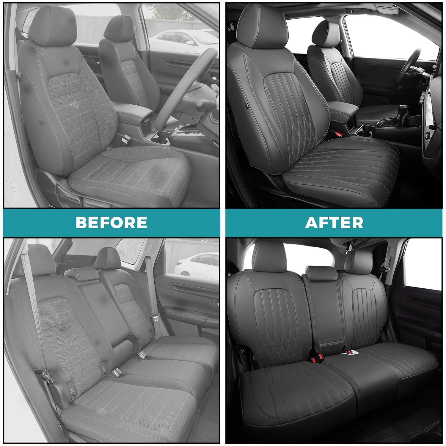 Seat Covers for Honda CRV 2023 2024 2025 2026 EX/EXL/LX/Sport/Touring/Special Edition, Hybrid & Gas, 1:1 Custom Leather Seat Covers Full Set - Grey