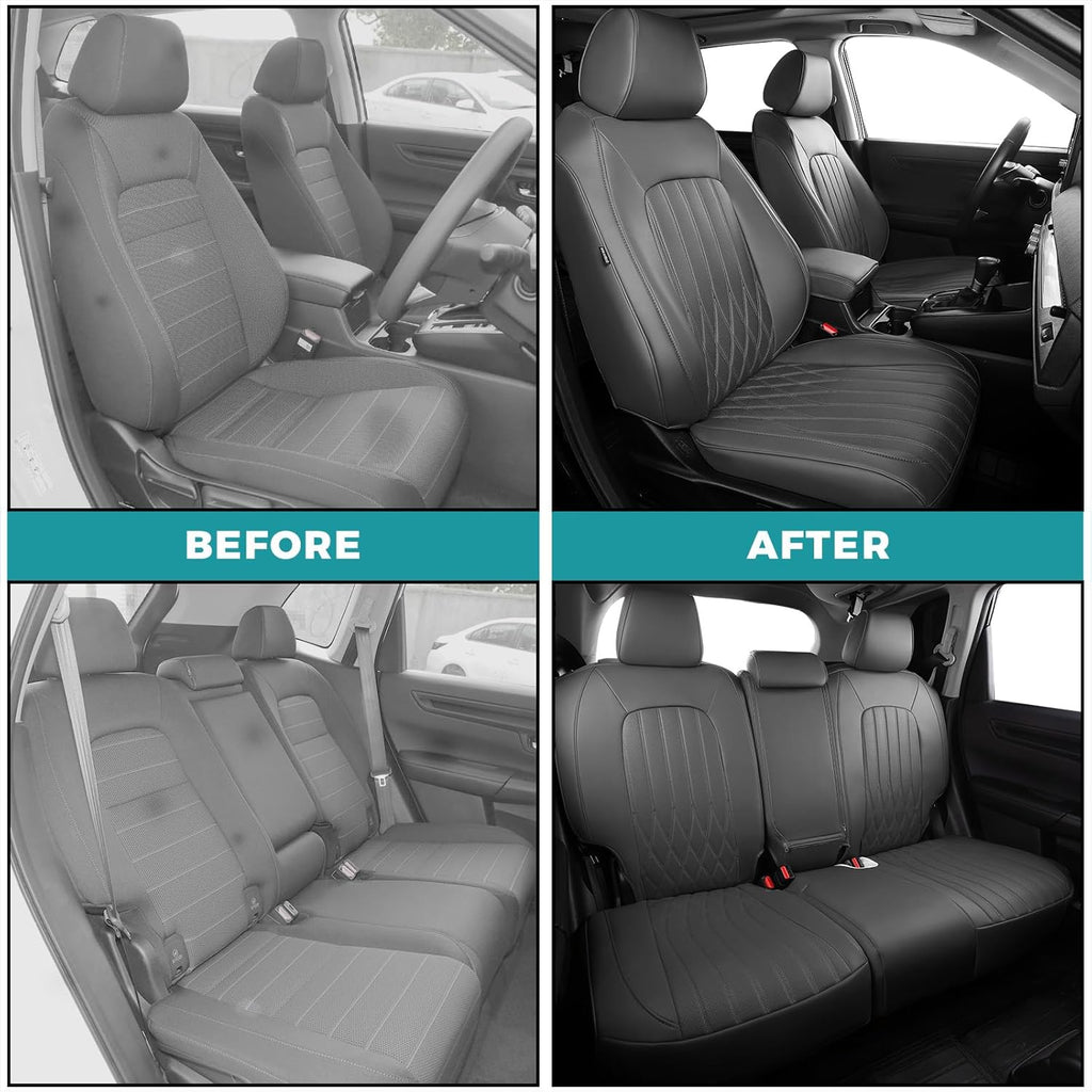 Seat Covers for Honda CRV 2017-2022 EX/EXL/LX/Sport/Touring/Special Edition, Hybrid & Gas,1:1 Custom Fit Leather Seat Covers Full Set - Grey