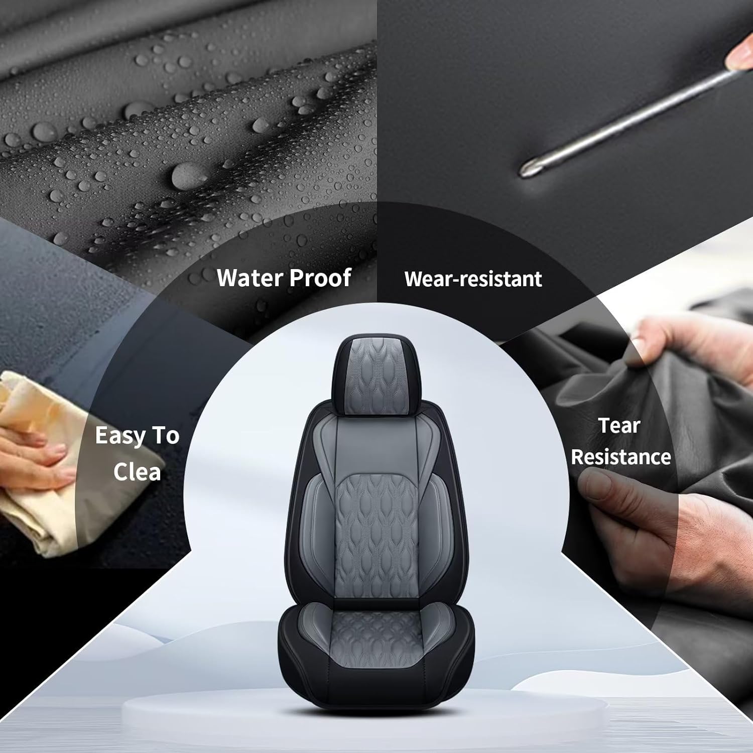 Leather Seat Covers for Car Fit for Toyota Camry 2012-2025 Full Set Car Seat Covers Waterproof Non-Slip Automotive Seat Cushion Protectors (5 Seats,Black&Grey)
