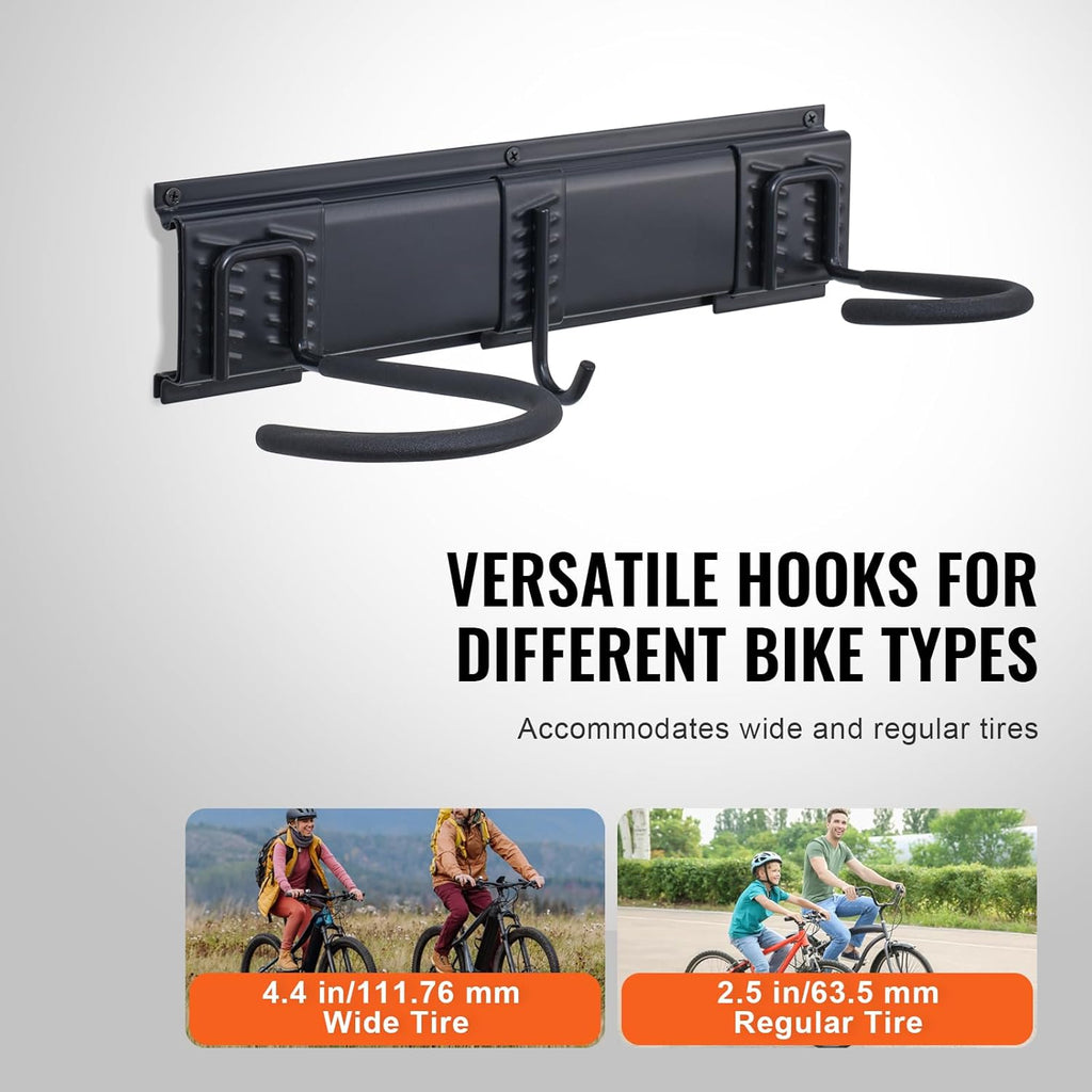 VEVOR Bike Storage Rack, 6 Bike Racks and 3 Helmets Hooks, Wall Mount Bike Storage Hanger with 3 Shelves, Home & Garage Organizer, Customizable for Various Bike Sizes, Holds Up to 300 lbs, 48-inch