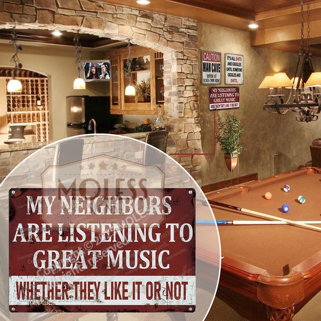 'My Neighbors Are Listening to Great Music' Funny Man Cave Decor for Men | 12x8″ Durable Vintage Metal Man Cave Signs Wall Decorations for Basement/Garage/Mancave/Music Room, 2359