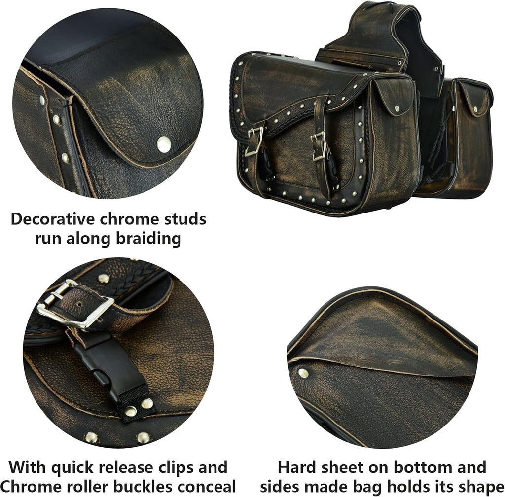 GARGOYLE BELLS Genuine Leather Motorcycle Saddle Bags Motorcycle Luggage Bag For Softails Sportsters Dyna ect