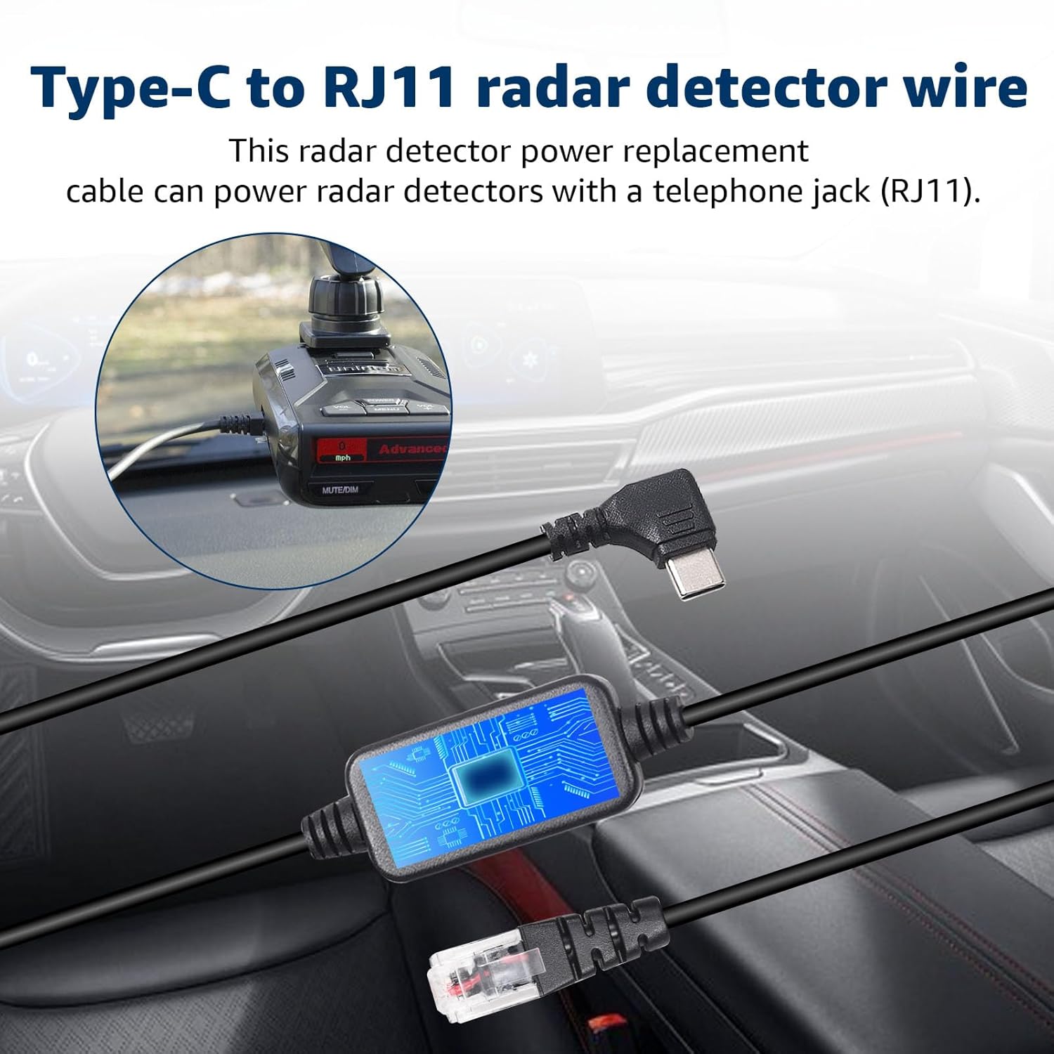 USB-C to RJ11 & USB to RJ11 Radar Detector Cables, 6.56Ft Each, Compatible with Escort, Uniden, Beltronics, Cobra, Radenso XP & More (Premium Replacement Power Cords)