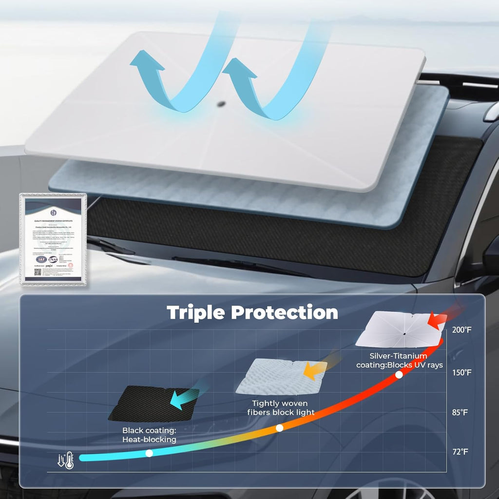 Windshield Sun Shade Umbrella: Fit for Toyota RAV4-2019-2024 2025 - Front Car Window Shades - Foldable RAV4 Hybrid Prime LE XLE XLE Sunshades Block UV Keep Cool