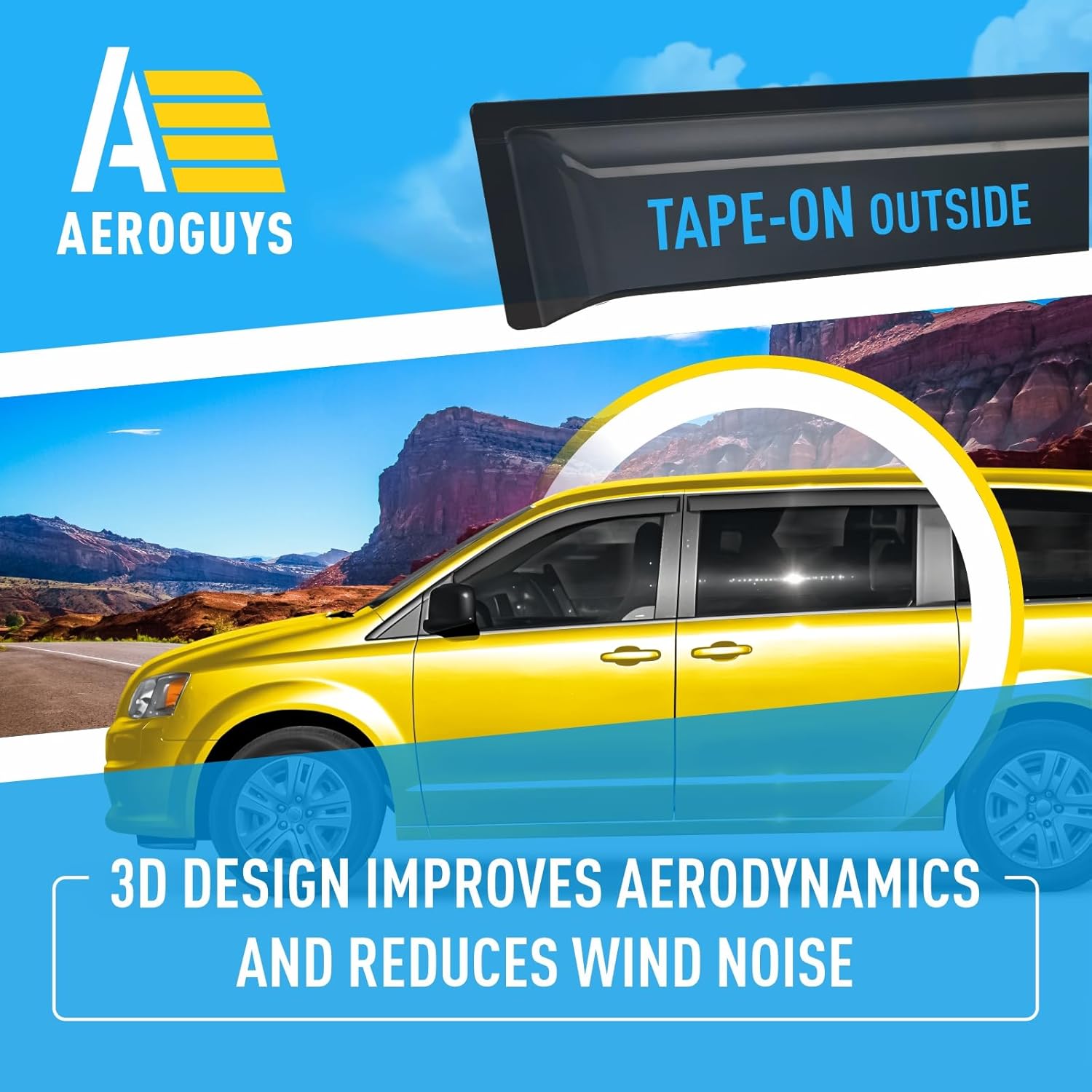 Extra Durable Window Deflectors Tape-On Window Visors Rain Guards Fit for Dodge Grand Caravan 2008-2020, Sun Visors, Wind Vent for Shades, Exterior Car Accessories - 4pcs. AG0027