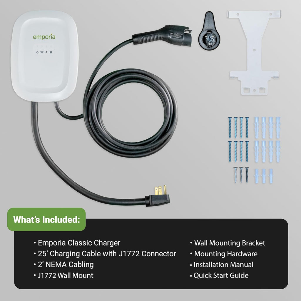 EMPORIA Level 2 EV Charger - NEMA 14-50 EVSE w/ J1772 Charger - 48 amp EV Level 2, 240v WiFi Enabled Electric Vehicle Charging Station, 24ft Electric Cable, Black