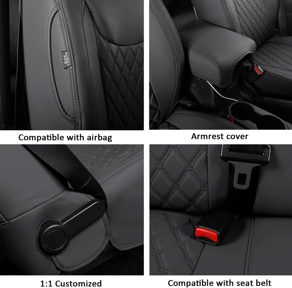 GIANT PANDA Customized Full Set Car Seat Covers for Jeep Wrangler 2 Door JK Sport Sahara Rubicon Freedom Willys Wheeler 2013 2014 2015 2016 2017, Faux Leather - (Black)