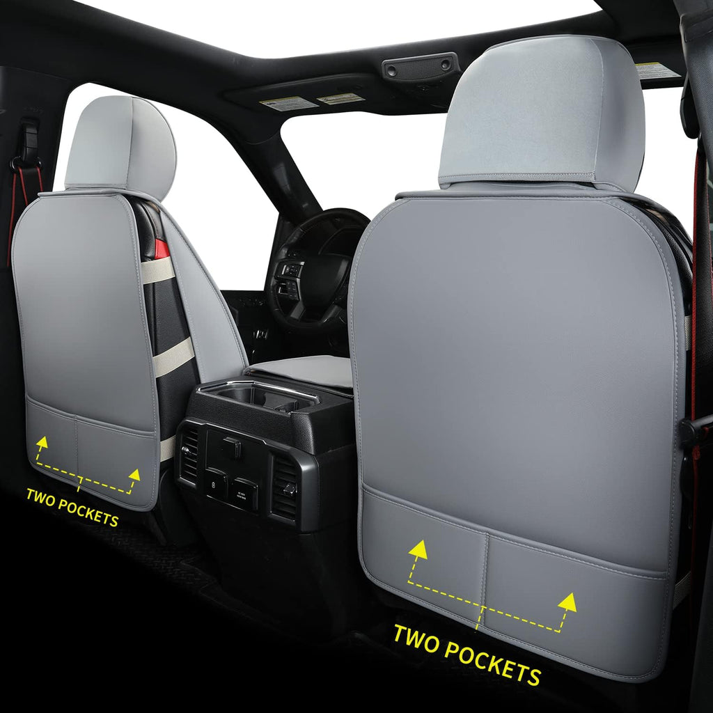 LUCKYMAN CLUB F150 Faux Leather Seat Covers Fit for 2015-2025 F150 and 2017-2025 F250 F350 F450 Pickup Trucks(Full Set, Gray)