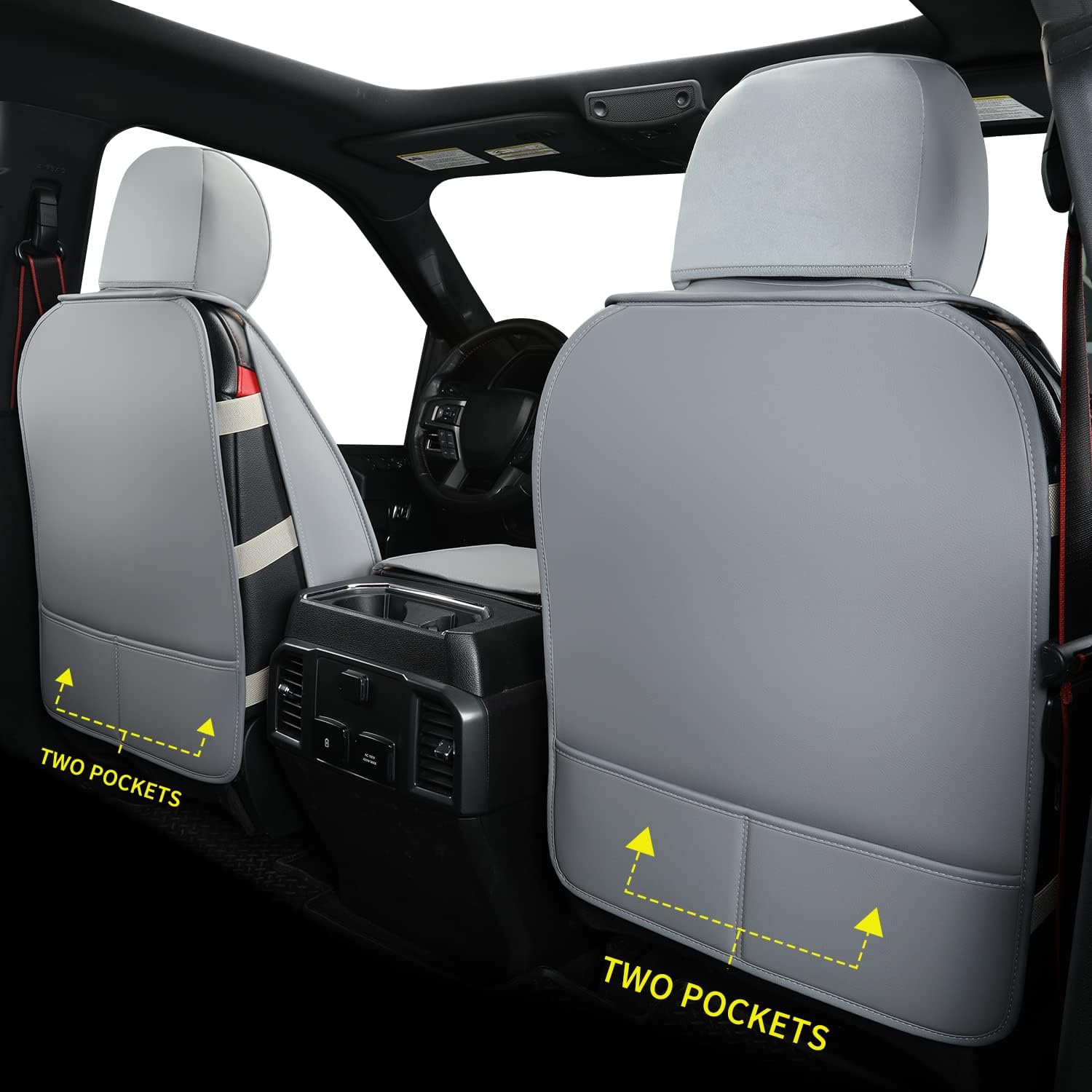 LUCKYMAN CLUB F150 Faux Leather Seat Covers Fit for 2015-2025 F150 and 2017-2025 F250 F350 F450 Pickup Trucks(Full Set, Gray)