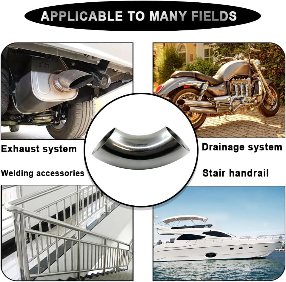 OD 1.25 Inch 90 Degree Stainless Steel Bend Tube Exhaust Elbow Pipe for Car Modified Exhaust System 1.25" Piping Silver Tone，Stair Handrail (1PCS)