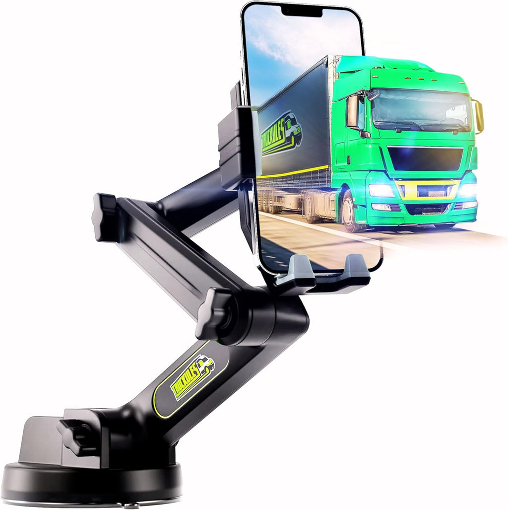 Phone Mount for Truck Phone Holder for Truck - Heavy Duty Super Suction Cup, Mobile Device Holder Dashboard Window 16.9 inch Long Arm & Stable, iPhone & Samsung Compatible, Commercial Trucker, Gray