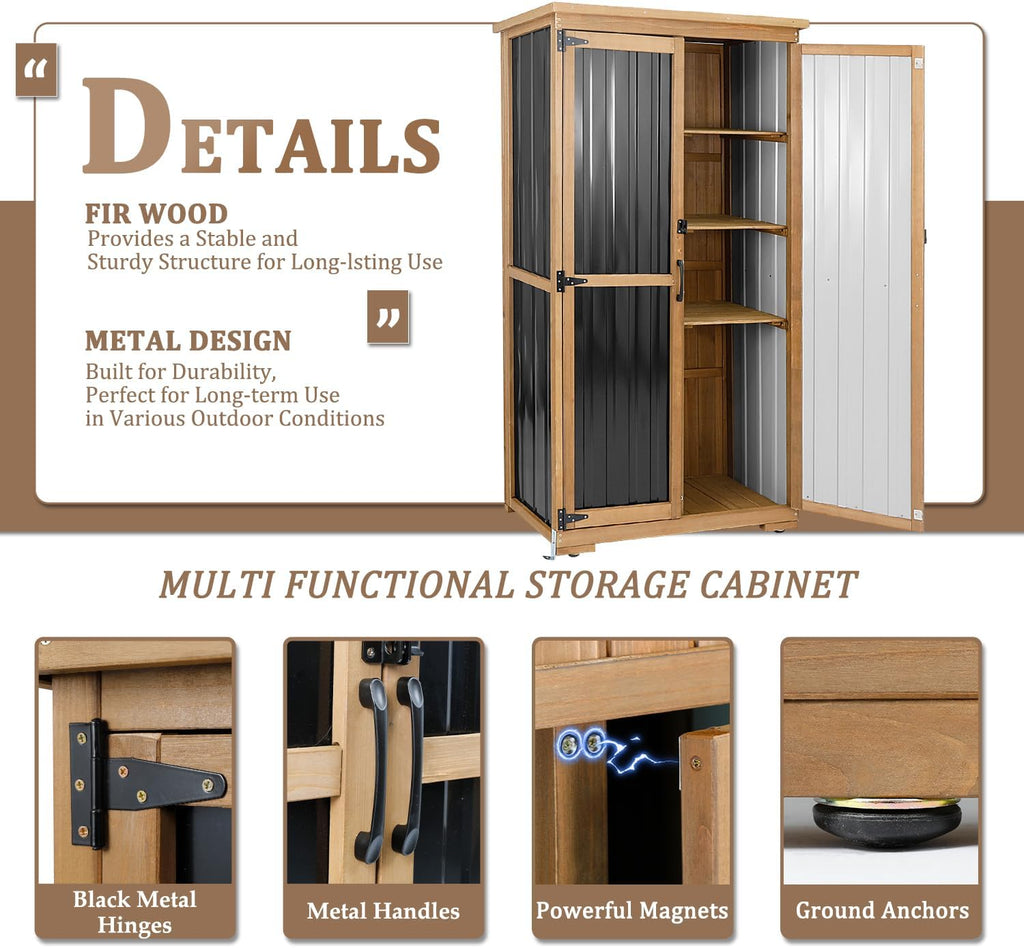 Outdoor Storage Cabinet Waterproof with Shelves, Outside Cabinets Weatherproof, Patio Backyard Pool Garden Garage Storage Cabinet Storage Shed Tool Organizer