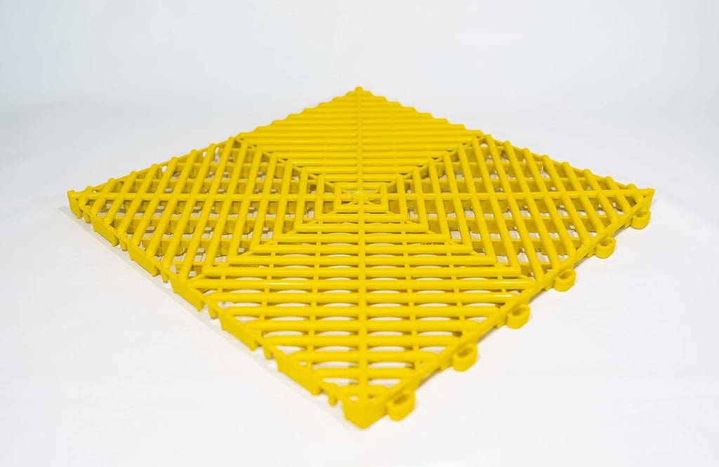 Interlocking Soft PVC Modular Garage Flooring Tile - 12"x12" | 5 Count - Pool Patio Floor, Ideal for Indoor and Outdoor Use, Interlocking Drainage Mats (Yellow, 12 x 12)