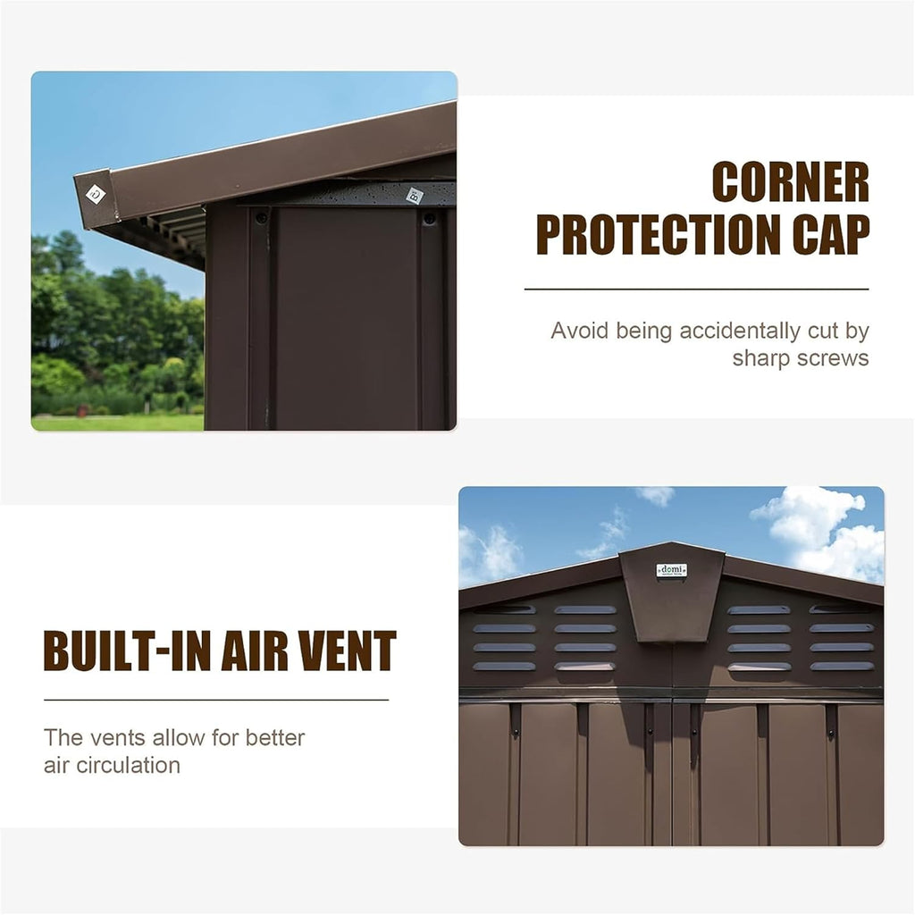 IKERY Extra Large Galvanized Steel Storage Shed 11' x 12.5' with Windows & Lock - Garden & Utility Tool Shed for Backyard, Patio - Brown