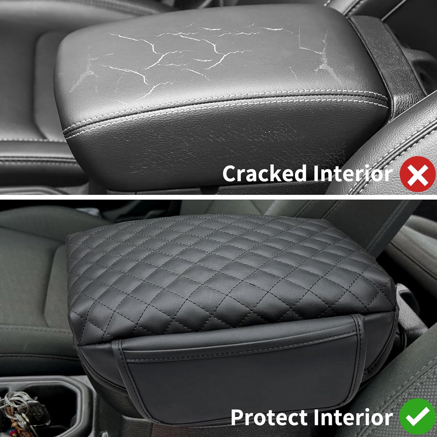 Xaido Center Console Cover Compatible with Jeep Wrangler JL 2018-2025 & Gladiator JT 2020-2025 Accessories, Console Armrest Cover, Leather Arm Rest Covering, Black