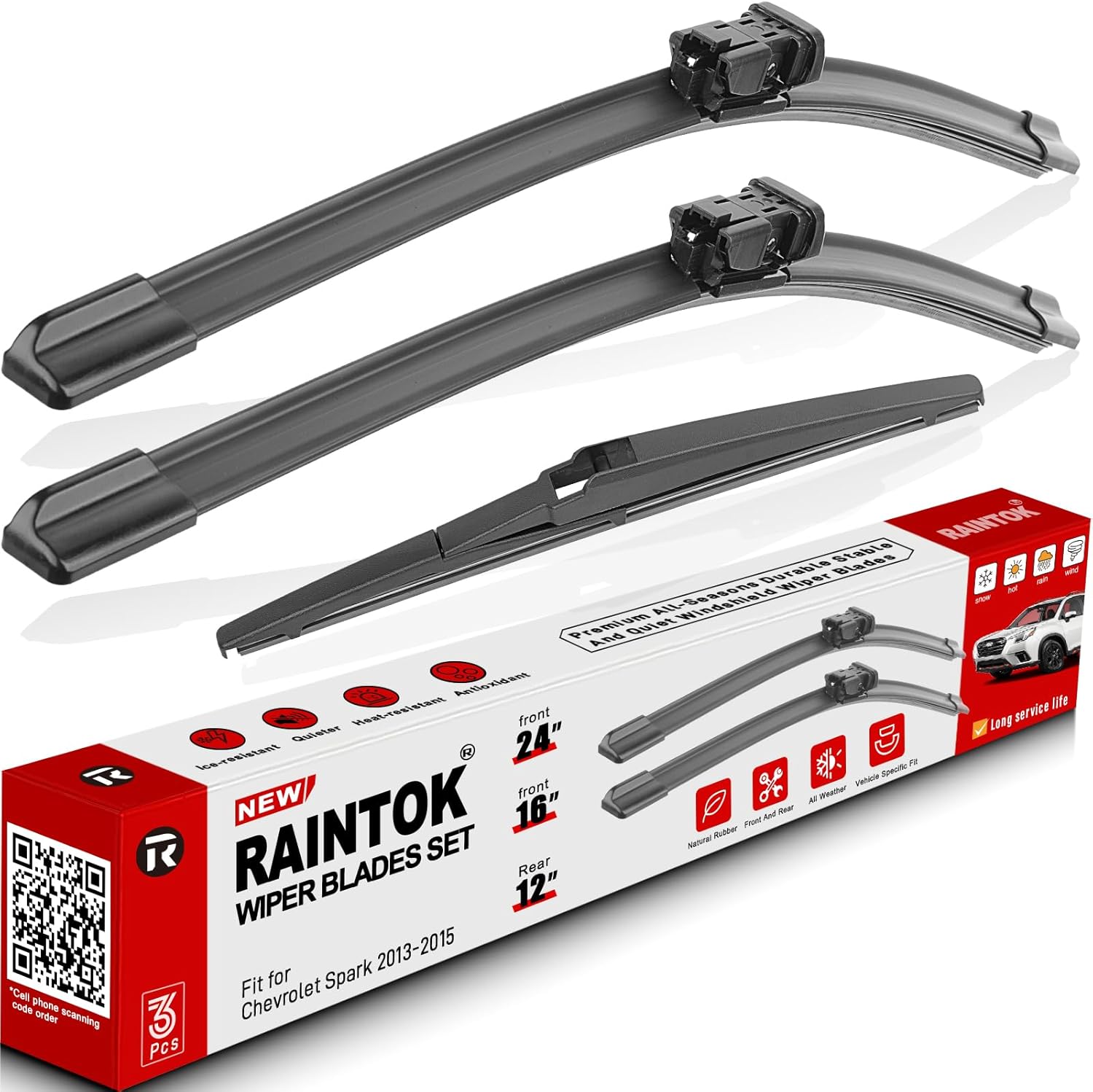 Windshield Wiper Blades Replacement for Chevrolet Chevy Spark 2013 2014 2015 Original Factory Quality Front Rear Wipers Blade Set for My Car - 24" 16" 12" (Pack of 3)