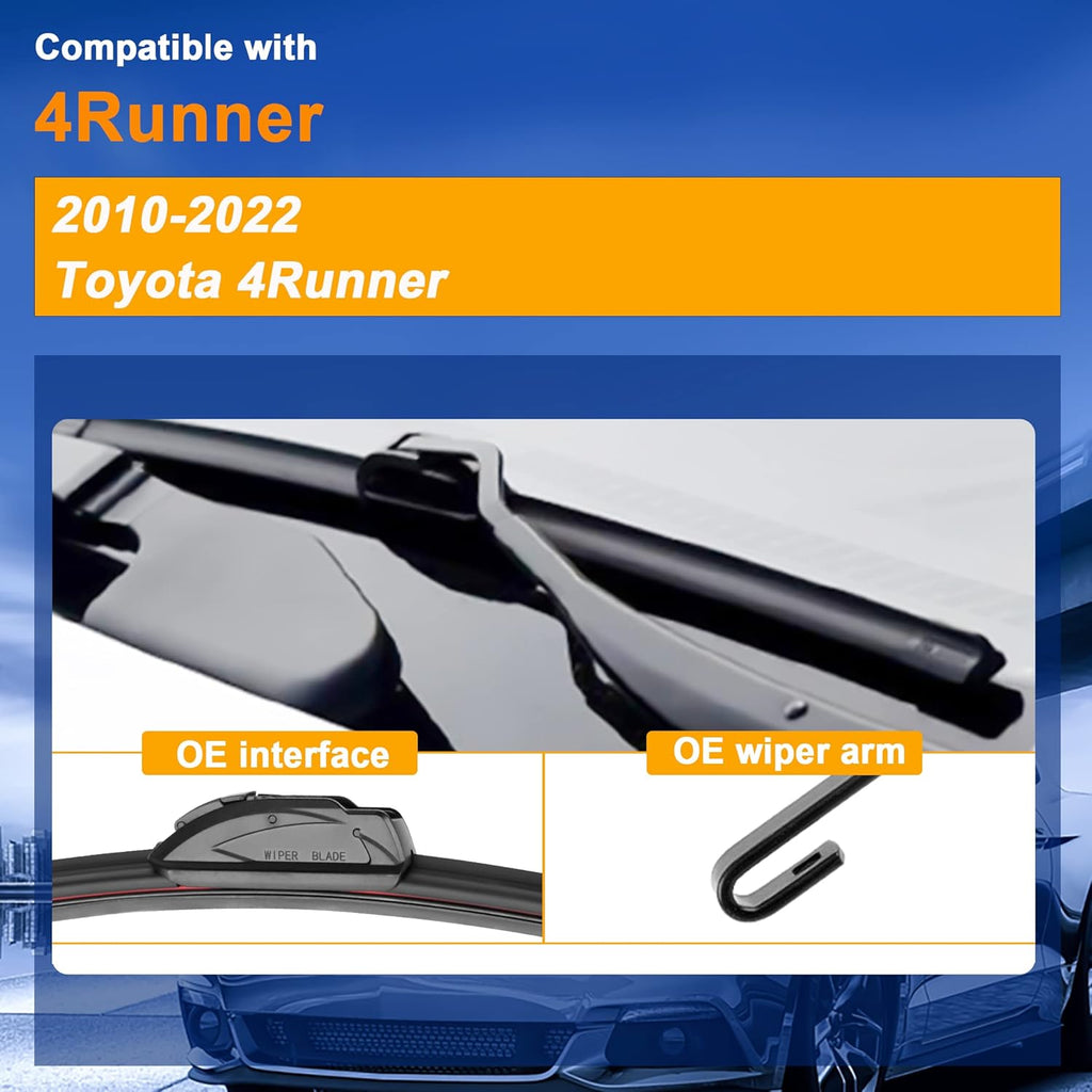 Windshield Wiper Blade Replacement for Toyota 4Runner 2010-2022 Original Equipment Replacement Front Rear Wiper Blades - 24" 20" 12" (Set of 3) U/J Hook